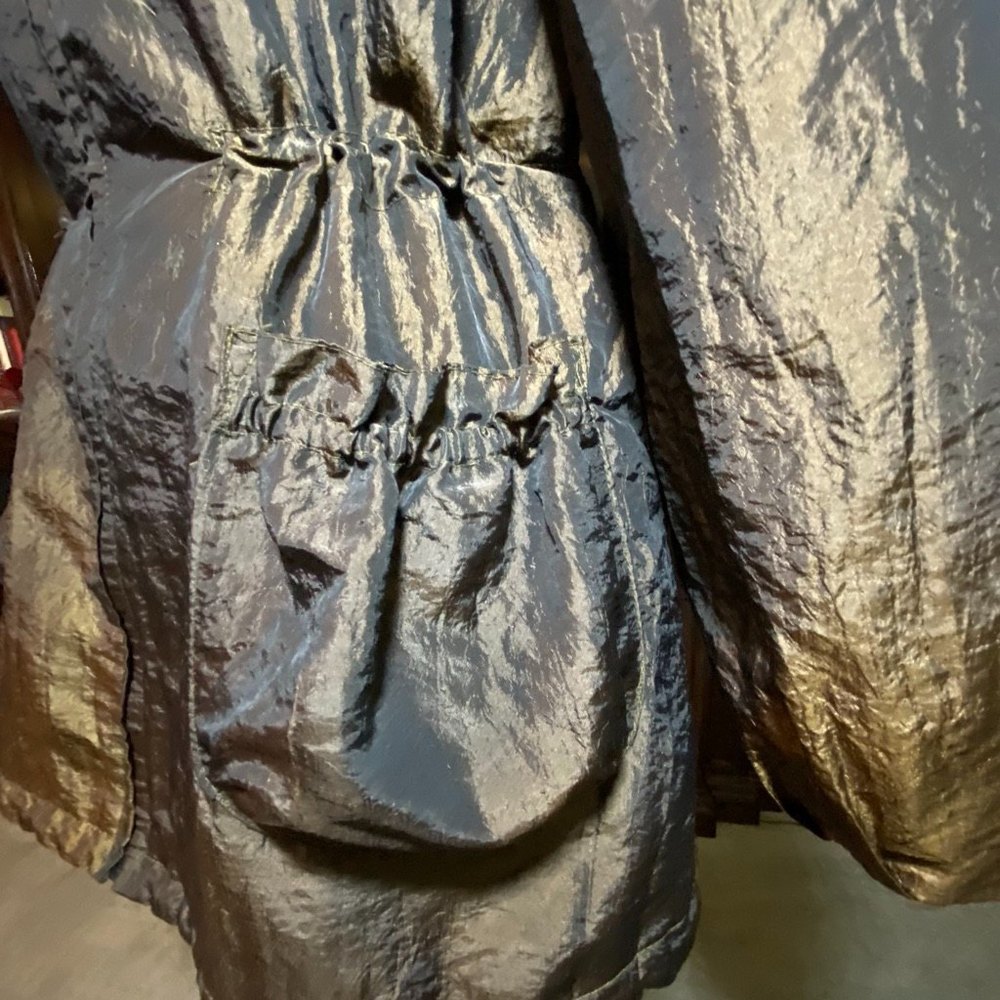 Drawstring Bottom & Waist  Zip Up Metallic Jacket Size M Brown - Picture 7 of 9